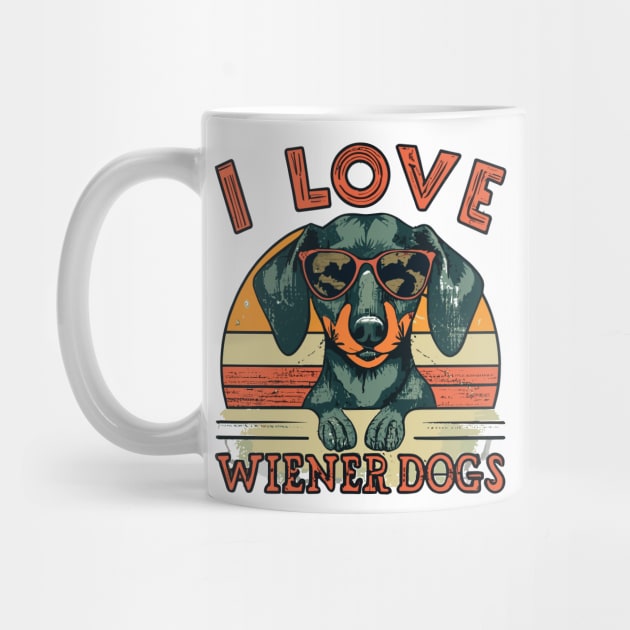 "I LOVE Wiener Dogs" Retro Tee | Vintage Style Dachshund Shirt | Perfect Gift for Dog Lovers | Doxie Tee | Cute Puppy by Indigo Lake